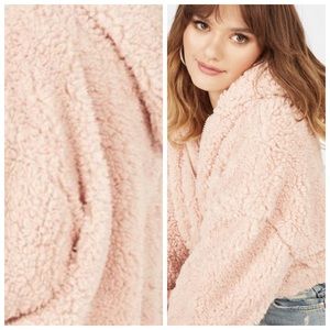 Boutique Cozy Soft Pink Sherpa Teddy Bear Jacket Coat Bomber Style Size Medium